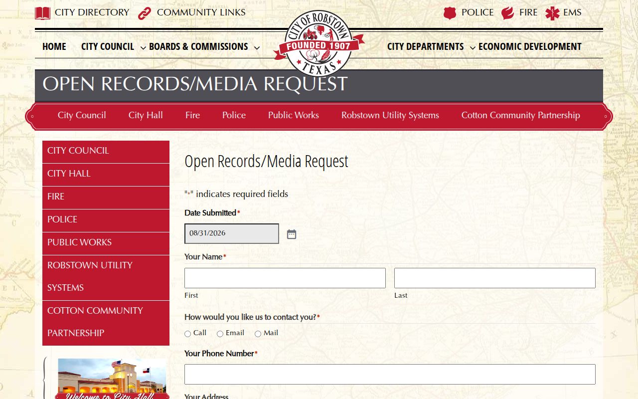 Nueces County Robstown booking record request form